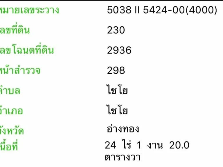 ขายที่ดิน 24-1-20 อ่างทอง ไชโย ติดถนนเอเชียสายเก่า ใกล้ถนนเอเชียสายใหม่เพียง 2 กม