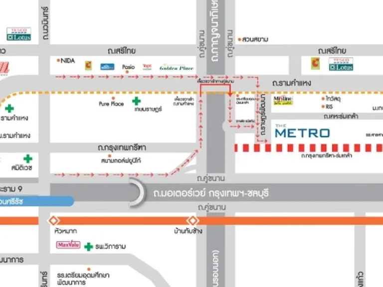 ให้เช่าทาวน์โฮม2ชั้นThe Metro รามคำเเหง-วงแหวน 3 ห้องนอนมีเฟอร์นิเจอร์