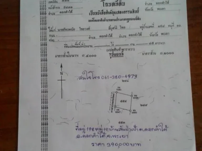 ขายที่ดิน มีทั้งหมด 3 แปลง ที่บ้านสันป่าเป้า ตดอกคำใต้ อดอกคำใต้ จพะเยา