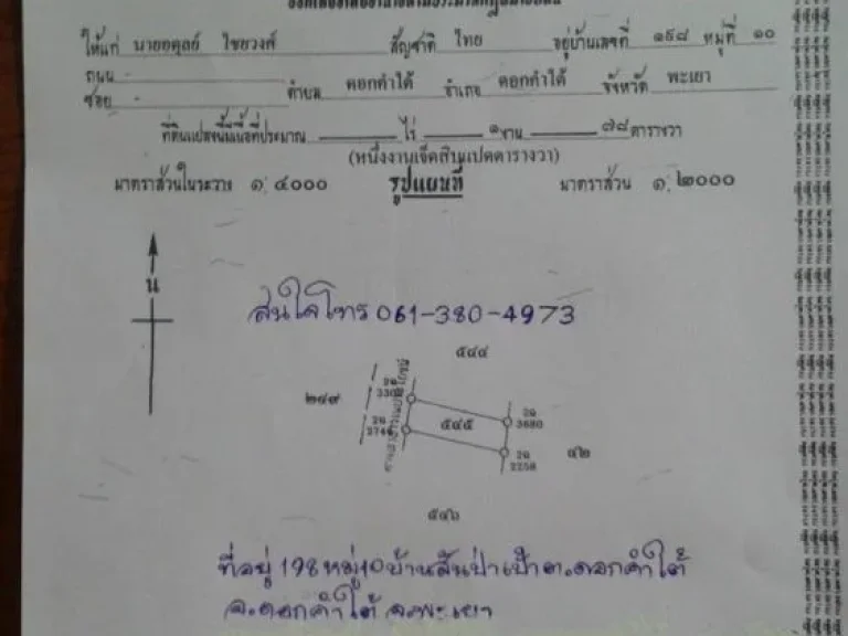 ขายที่ดิน มีทั้งหมด 3 แปลง ที่บ้านสันป่าเป้า ตดอกคำใต้ อดอกคำใต้ จพะเยา