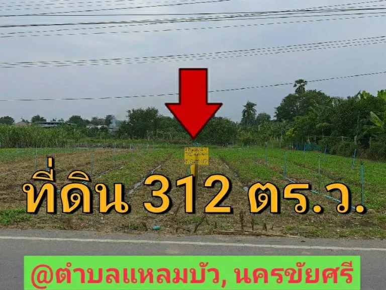 ขายที่ดินติดคลองบางพระ 312 ตารางวา ใกล้มอเตอร์เวย์กาญจนบุรี-บางใหญ่ ตำบลแหลมบัว อำเภอ นครชัยศรี นครปฐม