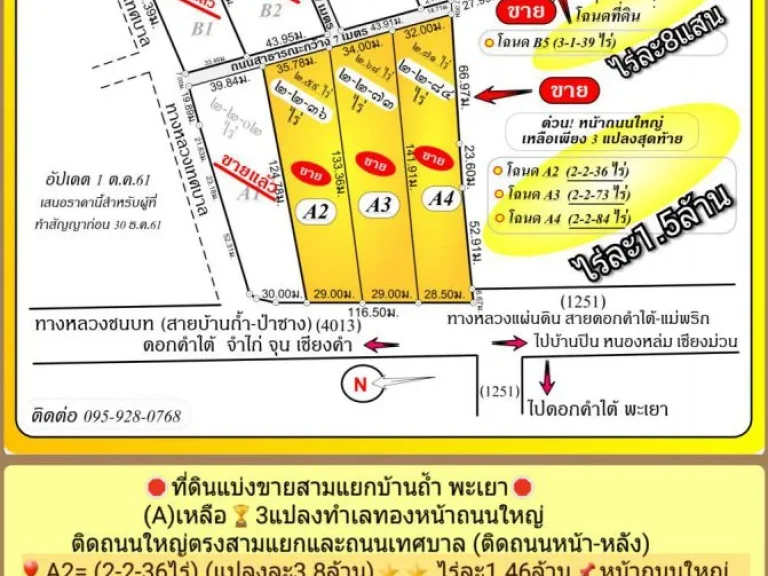 ขายที่ดินโฉนดหลายแปลง ทำเลทอง ติดถนนหลวงตรงสามแยกบ้านถ้ำ ดอกคำใต้ พะเยา ภาคเหนือ ติดถนนหลวงแผ่นดิน12514013และติดถนนเทศ2ด้าน