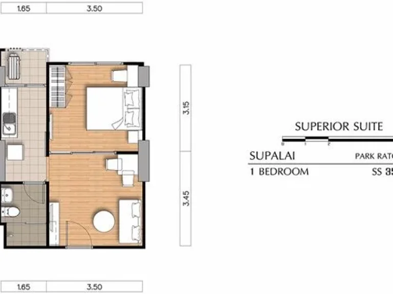 ขายดาวน์ คอนโด ศุภาลัย ปาร์ค รัชวิภา 1 Bed 35 ตารางเมตร ชั้น 11 ห้อง SUPERIOR SUITE ฝั่งตะวันออก ไม่ร้อน