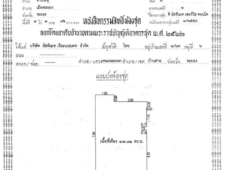 ขายคอนโด ดิอัลทิเมท 33 ตรม ราคา 14 ล้านบาท ชั้น 7 ชั้นบนสุด