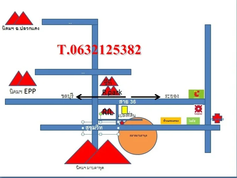 ขายที่ดิน 54-3-50 ไร่ หน้าติดถนนสาย 36 ใกล้นิคมอุตสาหฯ มาบตาพุด ระยอง