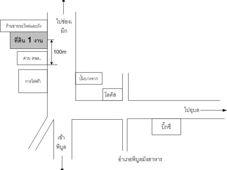 ขายที่ดิน 1 งาน ติดถนนพิบููล - ช่องเม็ก ห่าง พิบููล 1 กิโลเมตร