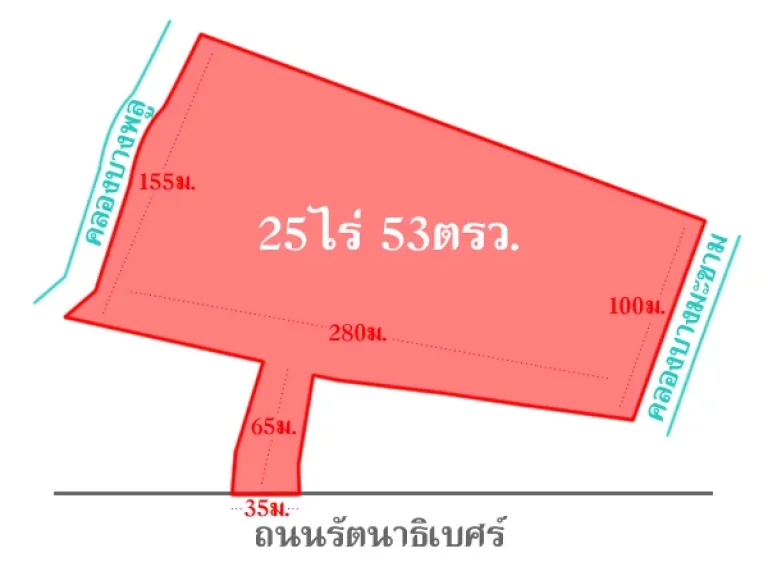 ที่ดินแปลงใหญ่ 25 ไร่ ติดถนนรัตนาธิเบศร์ ใกล้สถานีรถไฟฟ้า BTS บางพลู ทำเลดี เดินทางสะดวก