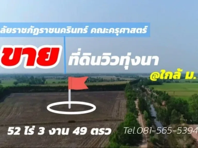 ขายที่ดินวิวทุ่งนา ใกล้ มหาลัยราชภัฏราชนครินทร์ คณะครุศาสตร์ ราชสาสน์ ฉะเชิงเทรา 52 ไร่ 3 งาน 49 ตรว