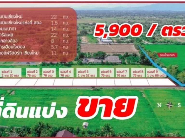 ที่ดินแบ่งขายใกล้สนามบินใหม่สันกำแพง-แม่ออนเส้นแหล่งท่องเที่ยวไปแม่กำปอง บวกค้าง อำเภอสันกำแพง