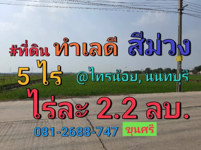 ขายที่ดินสีม่วง 5 ไร่ ติดถนน นบ3015 ตำบลไทรใหญ่ อำเภอไทรน้อย นนทบุรี