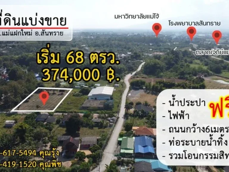 ขายที่ดินแม่แฝกใหม่ 60-80 วา สาธารณูปโภคครบ อยู่ในชุมชน