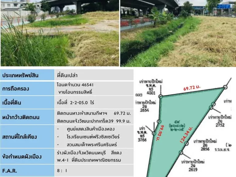 ขายที่ดินแปลงสวย ใกล้ Impact Arena เมืองทองธานี ติดทางลงสถานีรถไฟฟ้าส่วนต่อขยายสีชมพู สถานีทะเลสาบ เมืองทองธานี