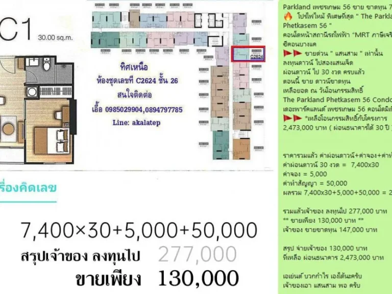 The Parkland Phetkasem 56 Condominium ขายขาดทุน 70 โปรไฟไหม้ พิเศษที่สุดเพียง quot 130000 quot แสนสามเท่านั้น คอนโดติดรถไฟฟ้า MRT ภาษีเจร