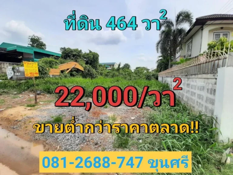 ขายที่ดิน 464 ตารางวา ต่ำกว่าราคาตลาด บางกรวย-ไทรน้อย43 เข้าซอย370ม อเมืองนนทบุรี