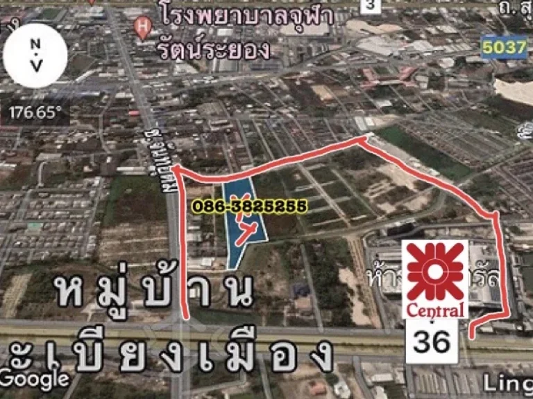 ขายที่ดิน 12-3-95ไร่ หลัง central ระยอง ถนนชายกระป่อม3 เมือง ระยอง