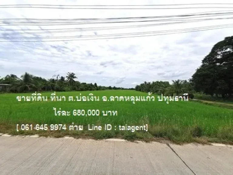 ขายที่ดิน บ่อเงิน ลาดหลุมแก้ว ปทุมธานี 26ไร่ ราคาไร่ละ 680000 บาท