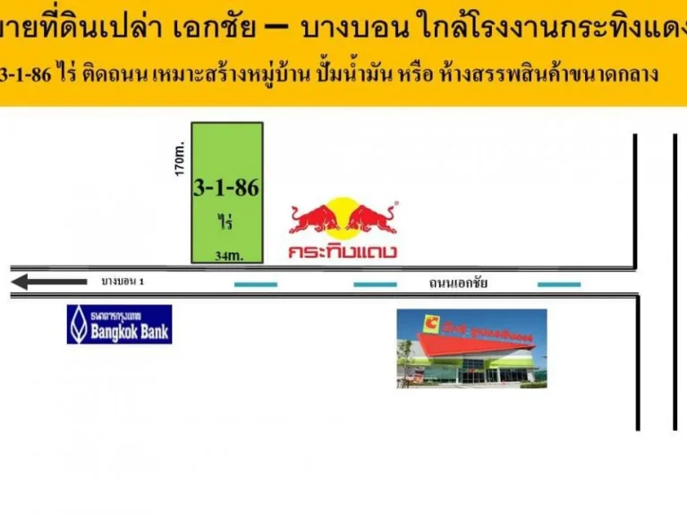 ขายที่ดินเปล่า ติดถนนใหญ่ เอกชัย-บางบอน 3-1-86 ไร่ ที่สวย ใกล้บริษัทกระทิงแดง เหมาะทำโครงการ