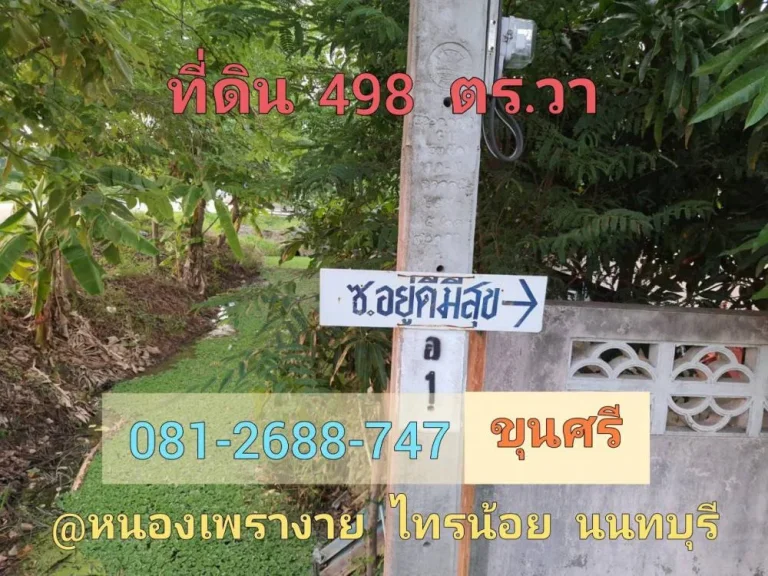 ขายต่ำกว่าราคาตลาด ที่ดิน 498 ตารางวา ติดถนนลาดยาง ไฟฟ้า-ประปาครบ ตำบล หนองเพรางาย อำเภอไทรน้อย นนทบุรี