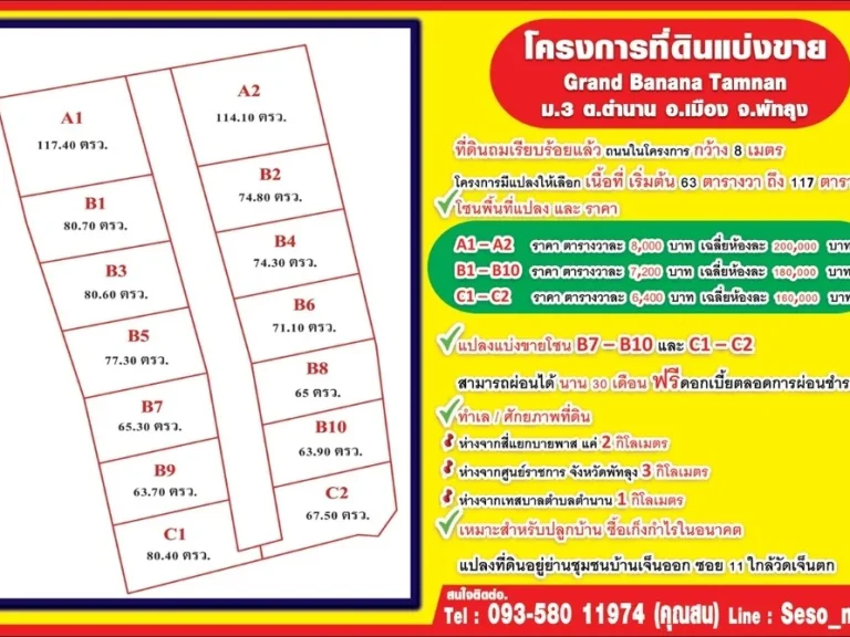 ขายที่ดินจัดสรรตั้งแต่ 63-116 ตรวตตำนาน ใกล้ถนนบา