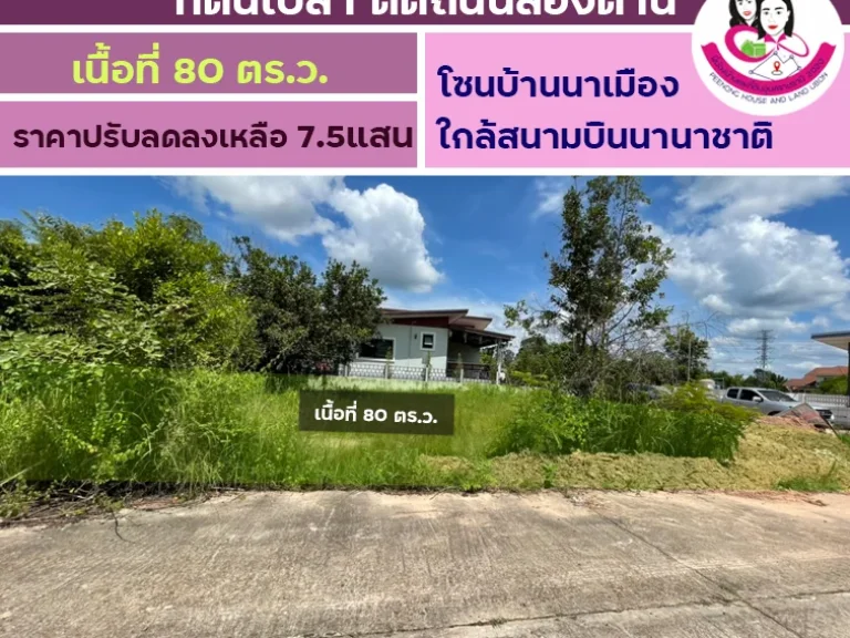 ขายที่ดินเปล่า โซนบ้านนาเมือง ใกล้สนามบินนานาชาติ เนื้อที่ดิน 80ตารางวา