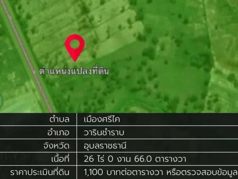 ขายที่ดิน 96-1-35 ไร่ ติดถนนทางหลวงเดชอุดม และติดลำห้วย จอุบลราชธานี