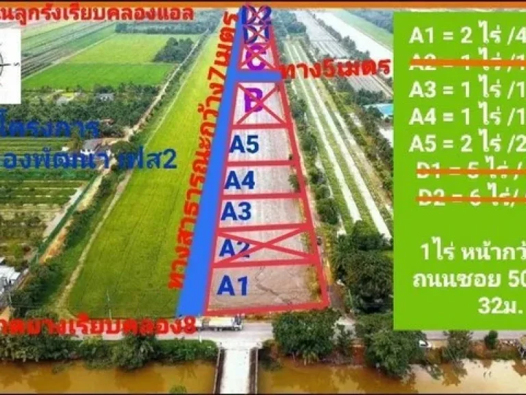 ที่ดินคลอง8 บึงบอน-หนองเสือ จปทุมธานี ขนาด 200-400 ตรว หลายแปลง