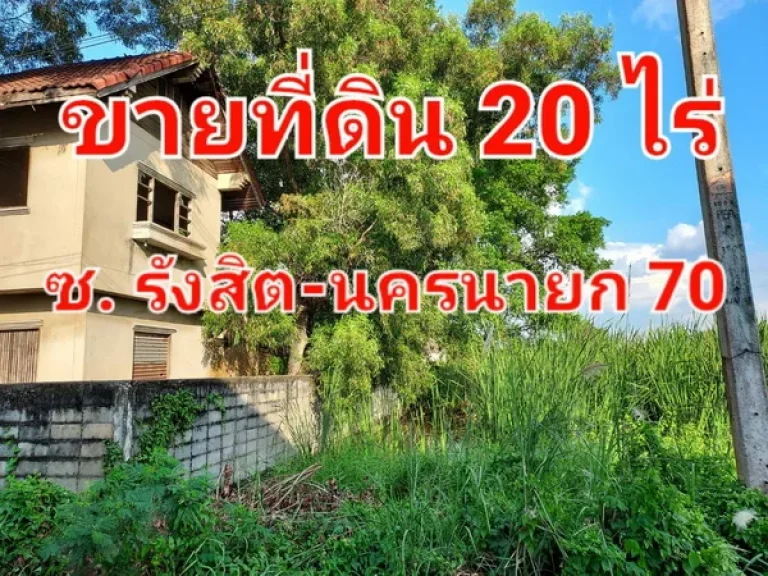 ขายที่ดิน เนื้อที่ 20 ไร่ ซอยรังสิต-นครนายก 70 ใกล้เทศบาลตำบลบึงยี่โถ คลองสาม