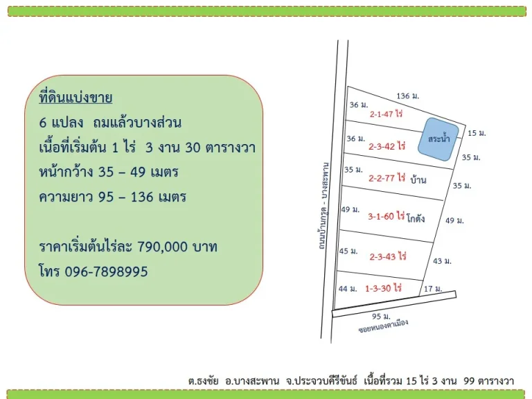 ที่ดิน2-5 ไร่ ถมแล้ว ปลูกไม้ป่าเศรษฐกิจ บ้านกรูด บางสะพาน จประจวบฯ