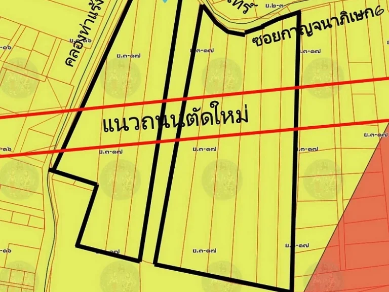 ขาย ที่ดิน 67-1-532 ไร่ ถนนกาญจนาภิเษกซ6 บางเขน ถนนเทพรักษ์ตัดผ่านที่ดิน