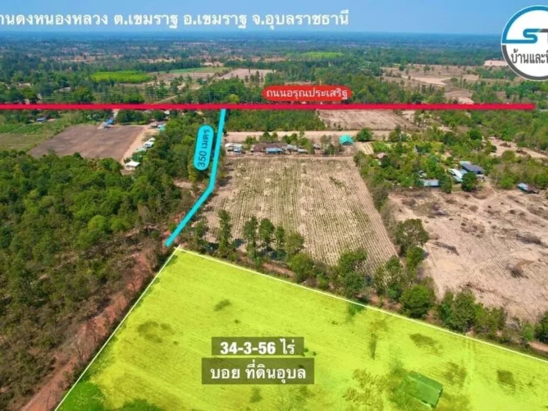 ขายที่ดินเปล่า บ้านดงหนองหลวง ตเขมราฐ อเชขมราฐ จอุบลราชธานี เนื้อที่ 34 ไร่ 3 งาน 56 ตรว