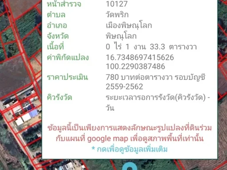 ที่ดินปลูกบ้าน ใกล้ มนเรศวร โรงพยาบาลมหาวิทยาลัยนเรศวร 133 ตารางวา