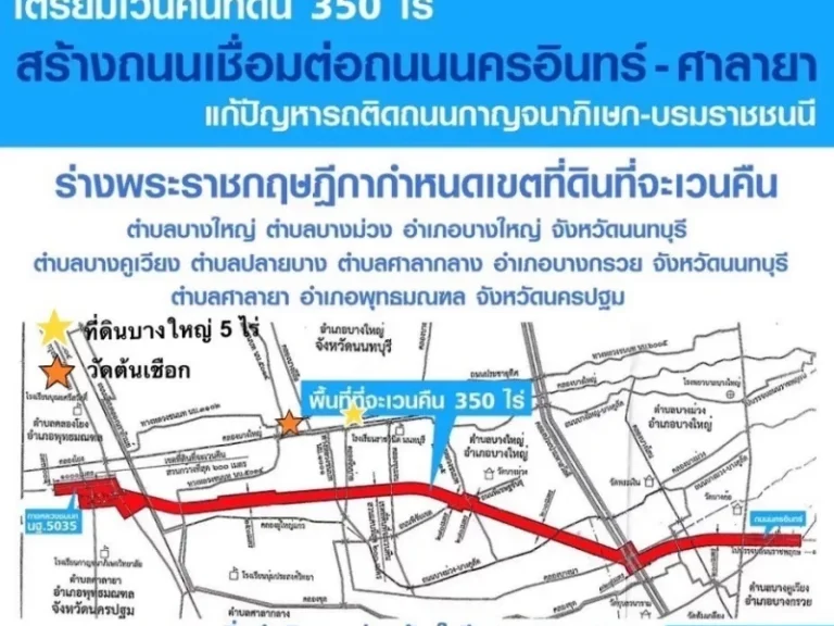 ที่ดินบางใหญ่ 5ไร่ ติดถนนประชาอุทิศ หลังติดคลอง ใกล้หมู่บ้านใหม่ ศุภาลัยไพรด์ บางใหญ่