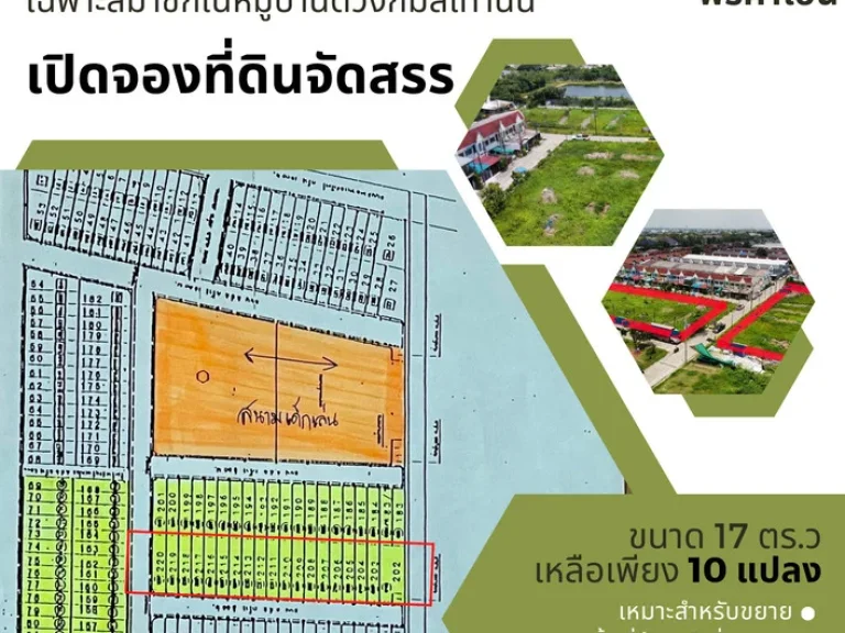 ขายถูกมาก ที่ดินจัดสรร 17 ตรว มีทั้งหมด 79 แปลง หมู่บ้านดวงกมล หน้าโรงเรียนโสมาภา เหมาะสำหรับขยายพื้นที่บ้าน สร้างที่เก็บของ ที่จอดรถ