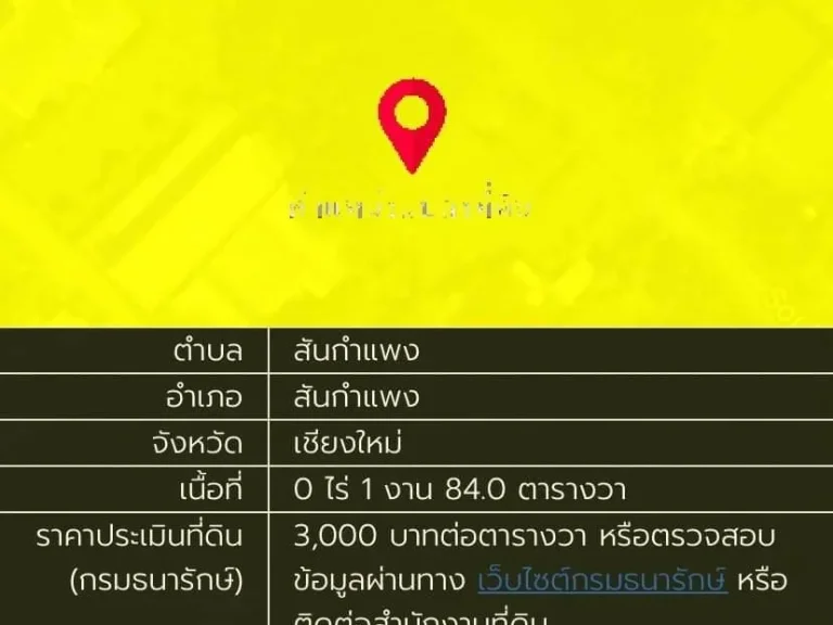 ขายที่ดินผังเหลือง 184 ตรว อสันกำแพง ใกล้ตลาดบ้านน้อย เชียงใหม่