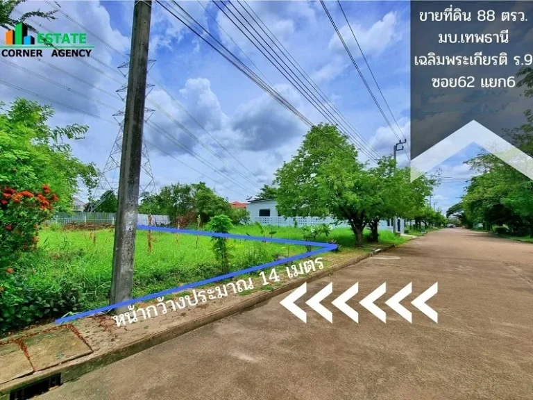 ขาย ที่ดิน 88 ตรว หมู่บ้าน เทพธานี เฉลิมพระเกียรติ รัชกาลที่9 ซอย 62 แยก 6 ประเวศ