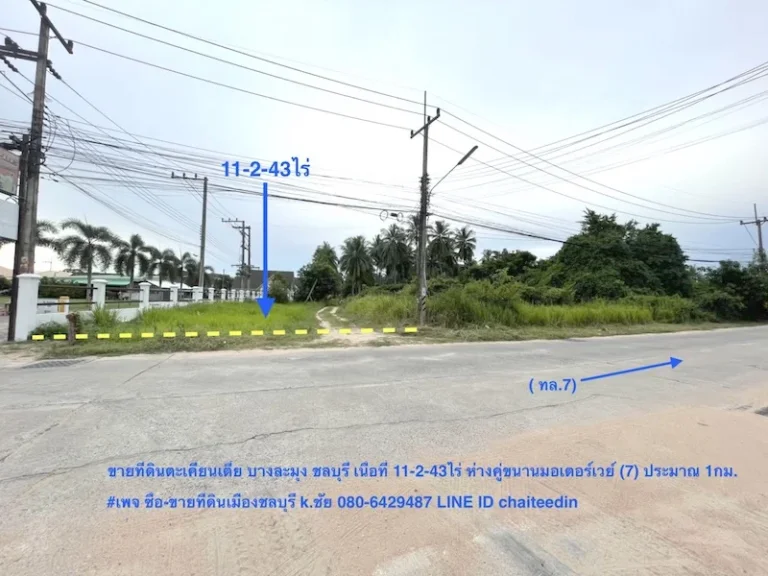 ขายที่ดิน 11-2-43ไร่ นาวังตะเคียนเตี้ย ใกล้ถนนคู่ขนานมอเตอร์เวย์ 7ผังเมือง EEC สีเหลืองอ่อน