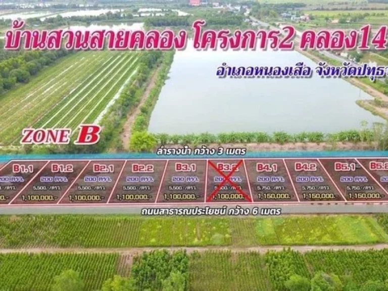 ขายที่ดิน บ้านสวนสายคลอง โครงการ 2 คลอง14 อำเภอหนองเสือ จังหวัดปทุมธานี