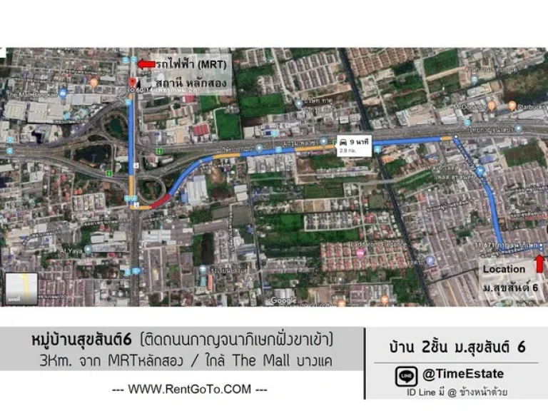 ให้เช่าบ้านทาวเฮ้าส์ 3Km จากMRTหลักสอง The Mall บางแค ติดถนนกาญจนาฝั่งขาเข้า หมู่บ้านสุขสันต์6