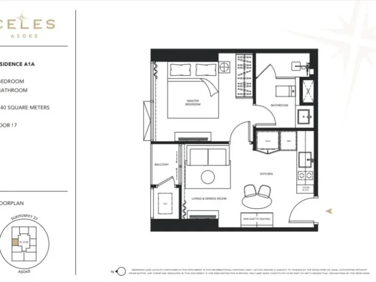 CELES ASOKE คอนโดระดับ LUXURY ติดถนนอโศกมนตรี ใกล้ BTS อโศก MRT สุขุมวิท เพียง 150 เมตร 1 ห้องนอน แต่งครบพร้อมเข้าอยู่ เริ่ม 99 ลบ1