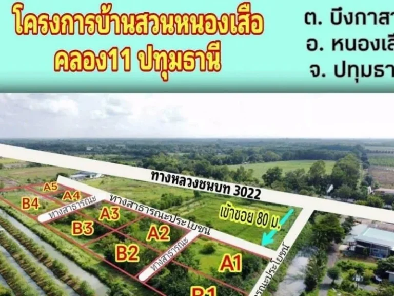 ขายที่ดินโครงการบ้านสวนหนองเสือ คลอง11 ตบึงกาสาม อหนองเสือ จปทุมธานี