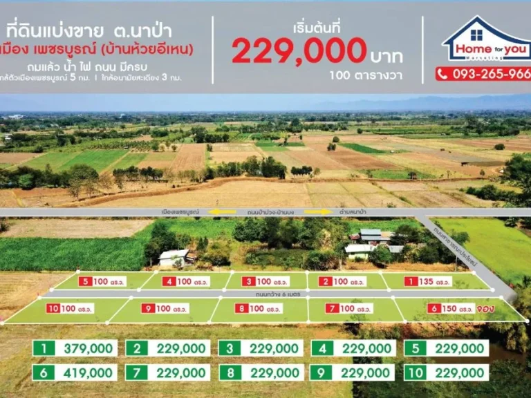 ที่ดินเพชรบูรณ์แบ่งขาย 100 ตรว 229000 บาทบ้านห้วยอีเหน ตนาป่า อเมืองเพชรบูรณ์