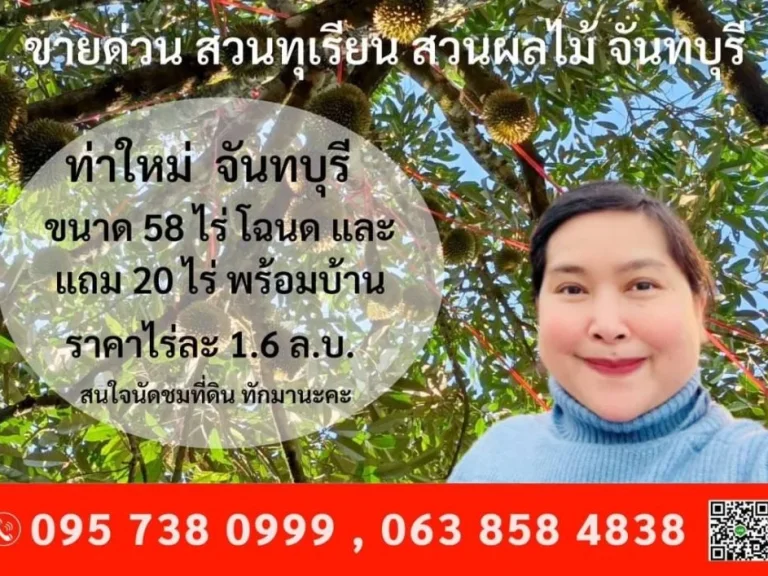 ขายด่วน ที่ดินสวนทุเรียน 58 ไร่ สวนผลไม้ อท่าใหม่ จจันทบุรี