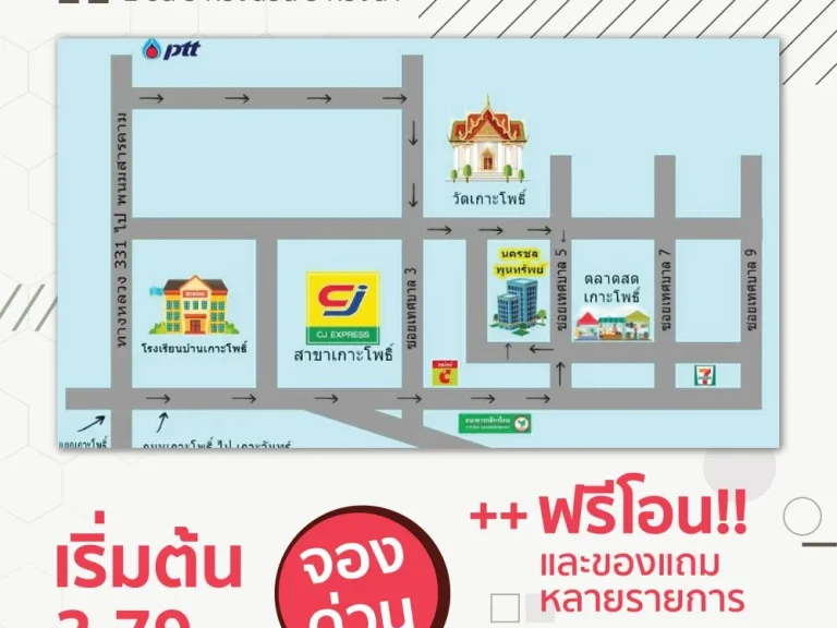 ทาวน์โฮมใหม่ สไตล์โมเดิร์น ตลาดสดเทศบาลท่าบุญมี เกาะโพธิ์