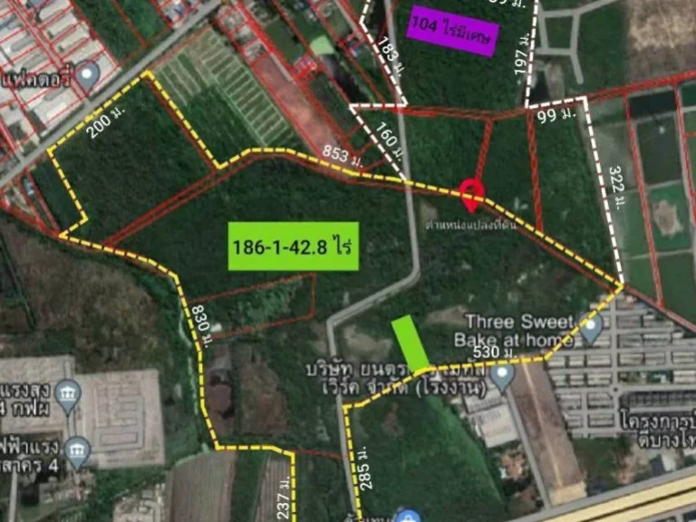 ขายที่ดิน 285 ไร่ผังสีเขียวและม่วง ตำบลบางโทรัด อำเภอเมือง