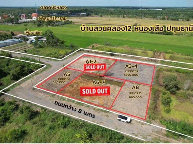 ขายที่ดินบ้านสวนคลอง12 ขนาด 100 ตรวใกล้ตลาดบัวหลวง ใกล้ชุมชน