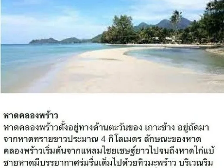 ขายที่ดินหน้ากว้างติดทะเลบนเกาะช้าง10ไร่ ใกล้ท่าเรือบางเบ้า