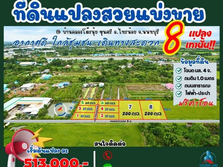 ขายที่ดินแปลงสวย ขุนศรี เริ่ม 57 ตรว อากาศดี ใกล้แหล่งชุมชน