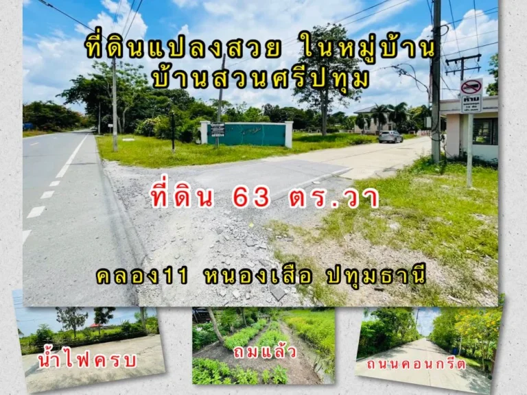 ที่ดิน คลอง11 บ้านสวนศรีปทุม เนื้อที่ 63 ตรวา หนองเสือ