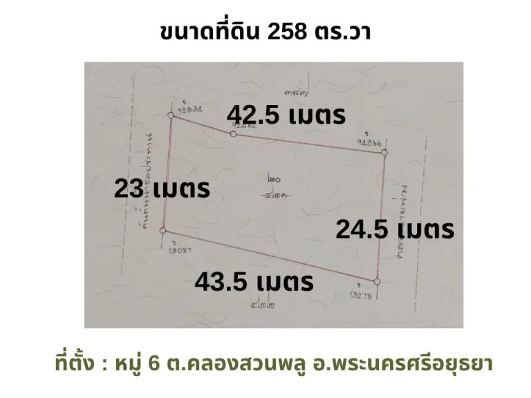 ขายที่ดินและสิ่งปลูกสร้าง เนื้อที่ 258 ตรวา