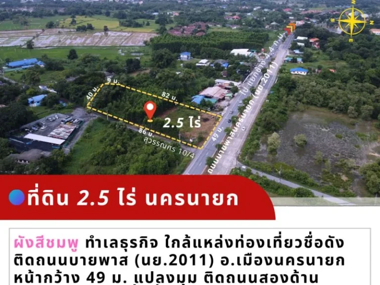 ที่ดินนครนายก 25 ไร่ ผังสีชมพู น่าเอาไว้ทำธุรกิจการค้า